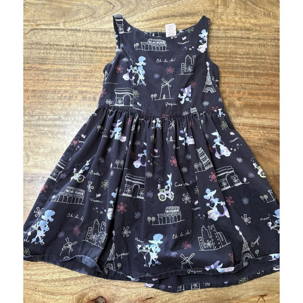 Gymboree Dress Girls 5 Black Paris French Print Sleeveless Cotton Vintage 2000s